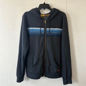 Aviator Nation 5 Stripe Zip Up Hoodie Charcoal Blue Large